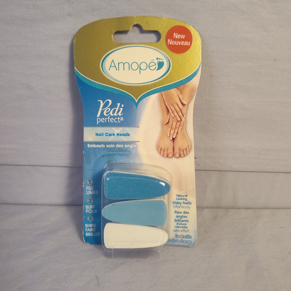 Amope Pedi Perfect Electronic Nail Care Refill Heads 3 Count File Buff Shine New